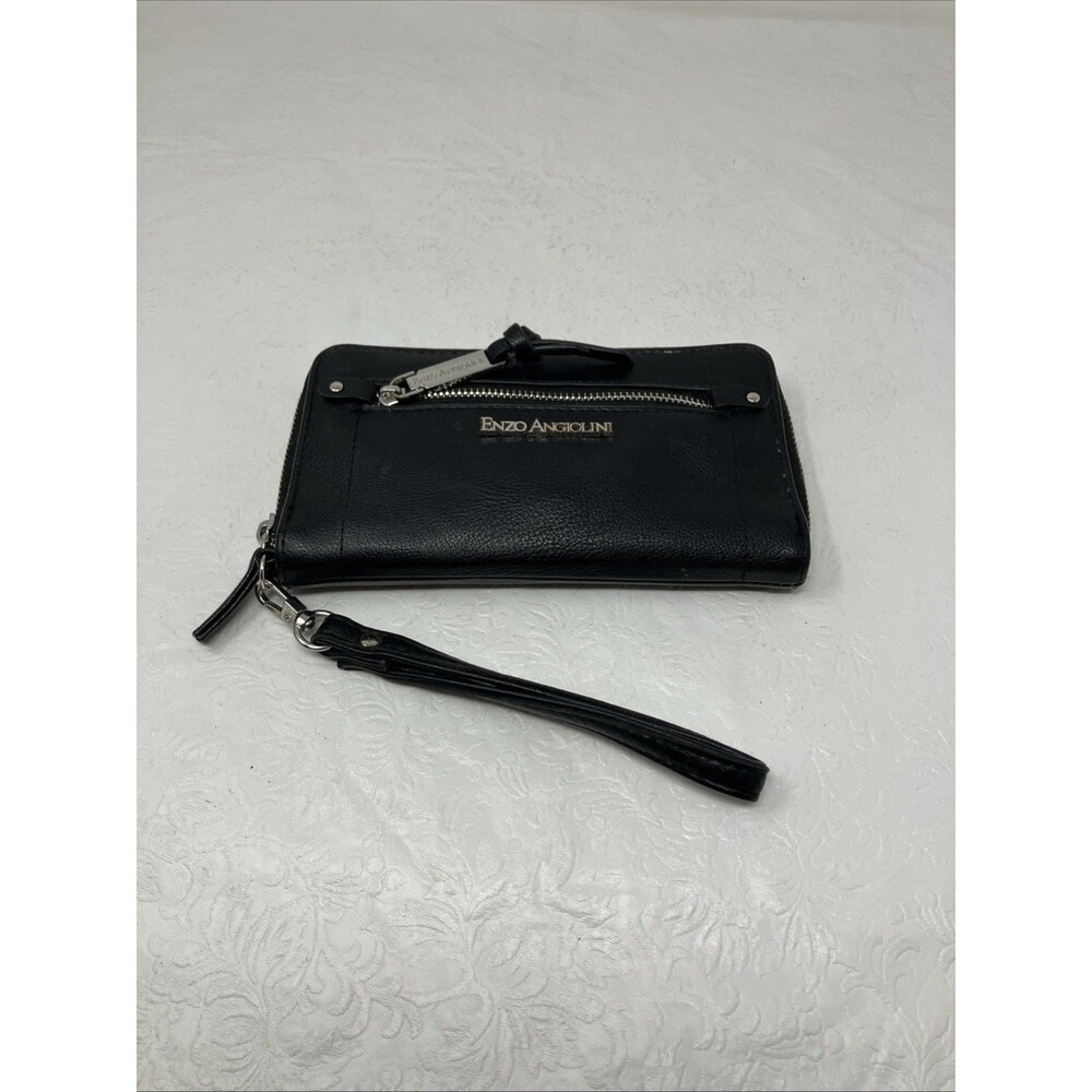 ENZO ANGIOLINI Womens Zip-Around Clutch Wallet Wristlet Black 7”